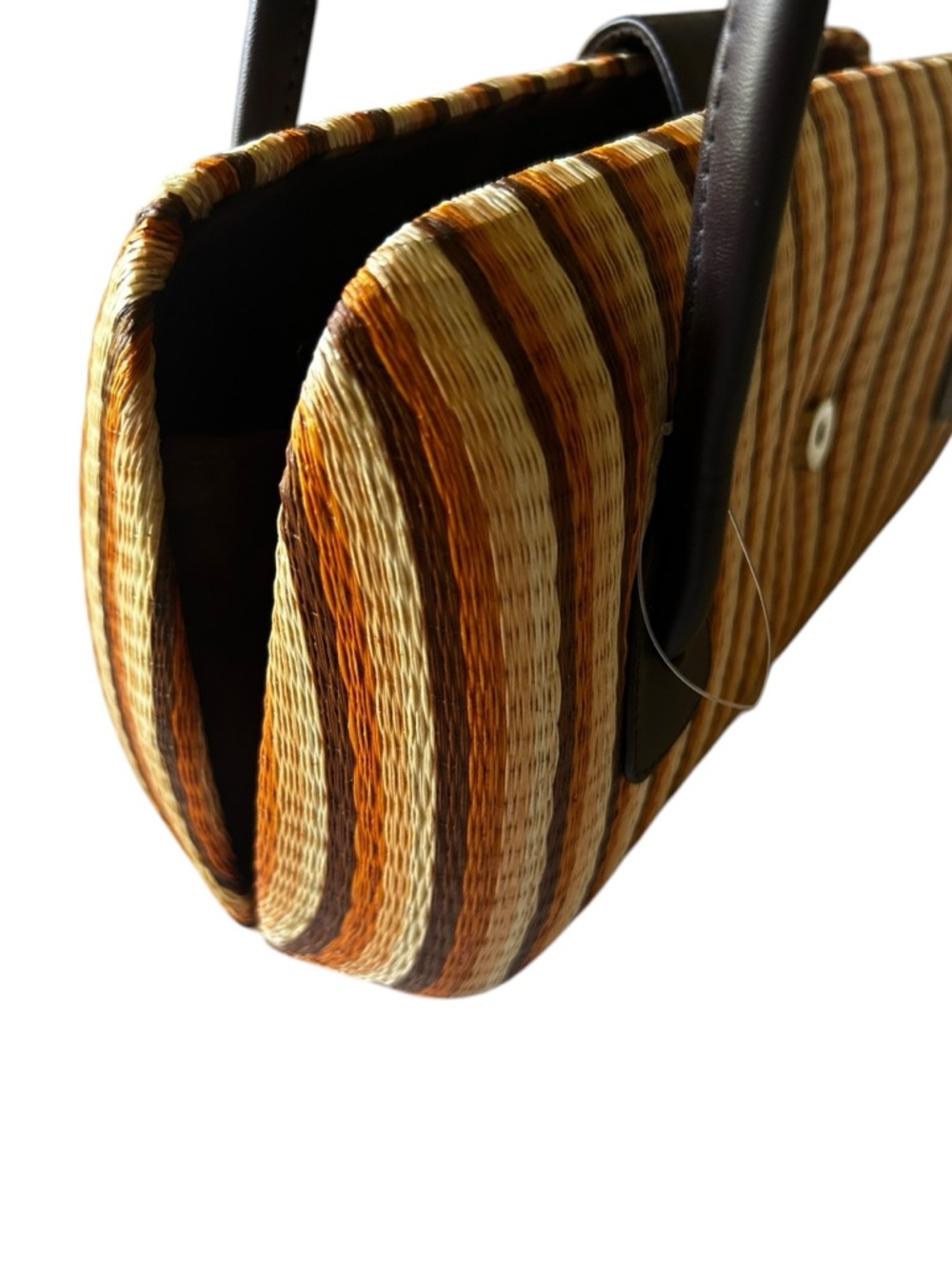 THE SAK Woven Straw Stripe Hardshell Handbag with Dark Brown Trim - Picture 8 of 13